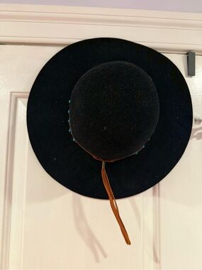 Black Wide-Brim Felt Hat with Turquoise Bead Detail